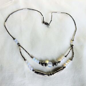 Liquid Sterling Silver & Opaline Beaded Necklace  Boho Southwestern 16”